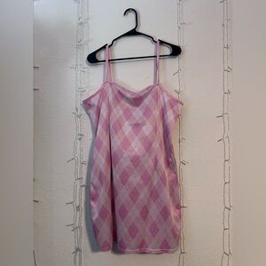 Elegant Pink Checkered Slip Dress